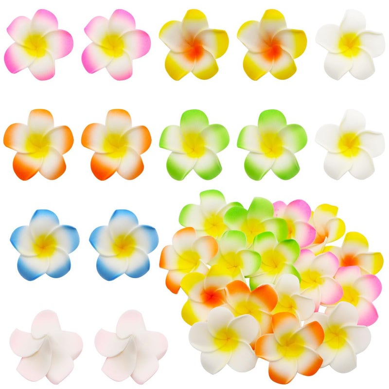 Ewandastore Ewanda store 100 Pcs Diameter 1.6 Inch Assorted Color Artificial Plumeria Rubra Hawaiian Foam Frangipani Flower Petals for Weddings Party Decoration - Image 1